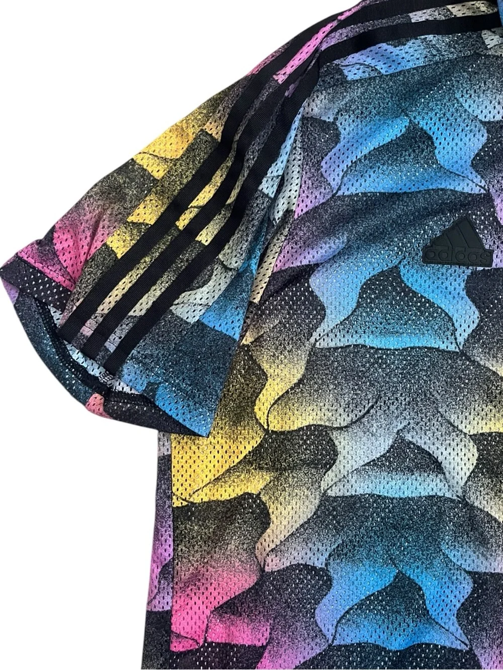 Adidas Tiro Allover Print Mesh Resort Shirt Summer Beach Colorful Mens Large